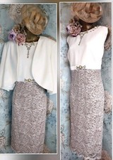 New nightingales Cream Beige lace mother Bride wedding evening dress jacket 24
