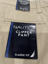 New Nautica PR7302 Clipper Cotton Classic Fit Pants Mens W34 L34 Militarytn