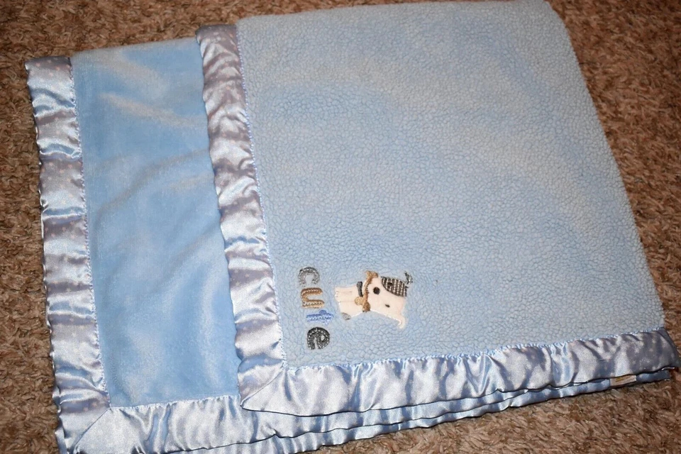 G3 CARTER'S LINTE Cachorro Perro Azul Felpa Sherpa Terciopelo Estrellas Satén Cuna Manta Foto 2 de 4