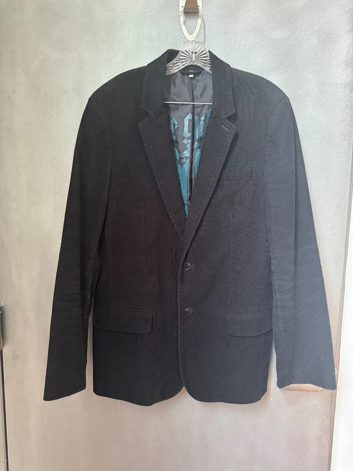 Мужской черный вельветовый блейзер Juicy Couture на 2 пуговицах размер 42 хирургические манжеты локти подушечки - Изображение 2 из 4