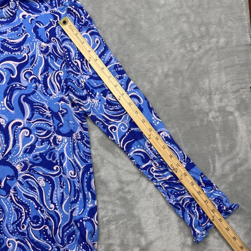 Lilly Pulitzer Women’s XL Pajama Top Blue Print Knit Button Front Ruffle Sleeve - Picture 4 of 6