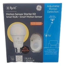 GE Starter Kit Battery-Powered Motion Sensor 60W Soft White Smart LED Light Bulb