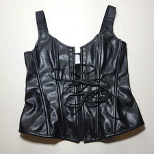 Black Underbust Faux Leather Corset Size XL zip Lace-Up straps goth halloween