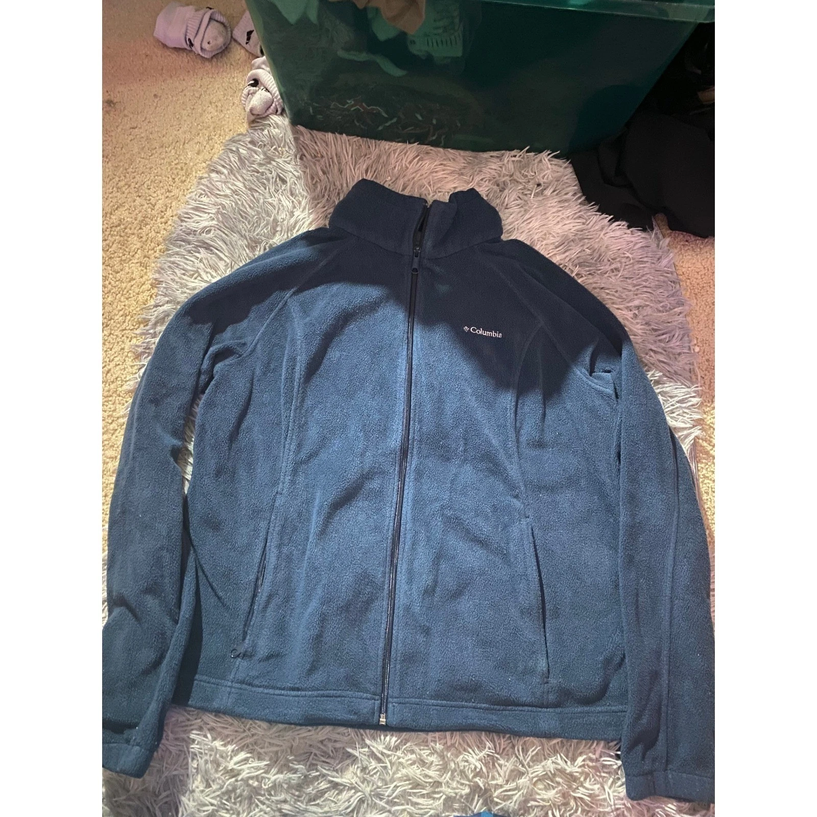 Columbia Mens XL Full Zip Fleece Jacket Blue Long Sleeve Warm Outdoor Layer