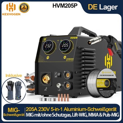 205A Aluminium Schweißgerät 5-in-1 SYN MIG gaslos Lift-WIG E-Hand Spoolgun 230V