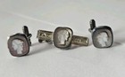 Vtg.  1950s Italian 3 Faced 975 Silver, Carved Shell Cuff Links, Tie Bar Set — photo 1