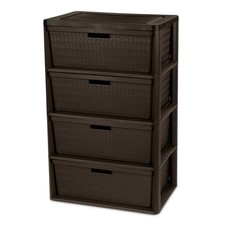 Wide 4 Drawer Tower Easy to Assemble W/ Removable Decorative Cross-Weave Plastic