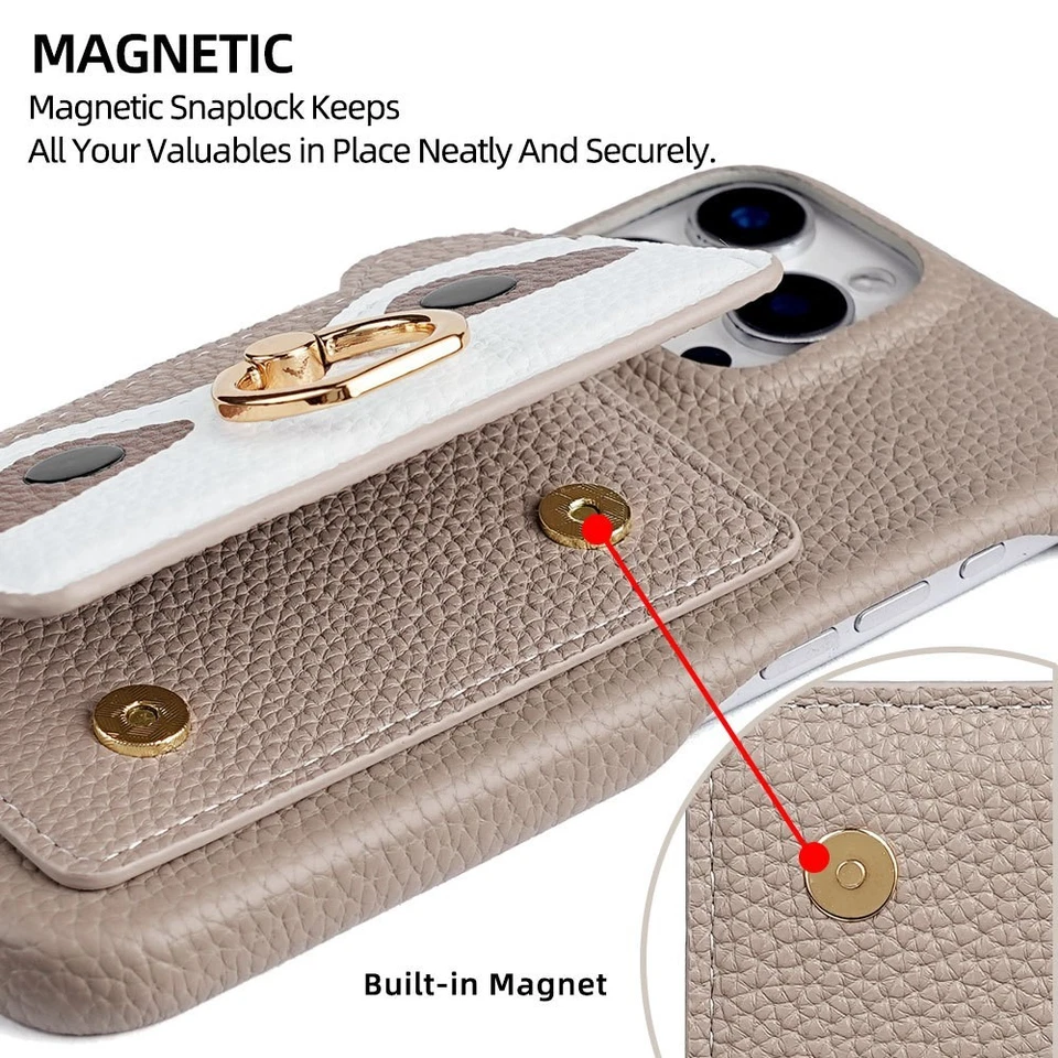 Crossbody shoulder belt back flip wallet leather case kickstand card holder - Image 2 of 4