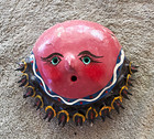 Vintage Mexican Coconut Shell Hand Painted Sun Face Mask(10a)