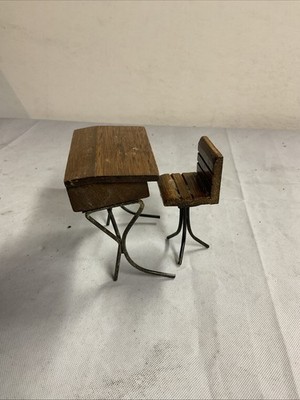 Miniature School Desk & Chair Set with Big Chief Tablet Dollhouse Furniture