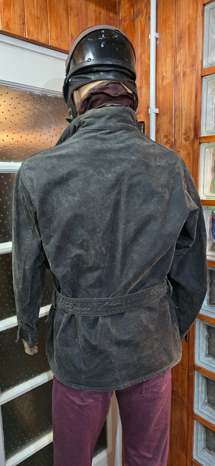 BARBOUR INTERNATIONAL MENS WAX JACKET MEDIUM / LARGE WITH BELT SEE IMAGES image 7