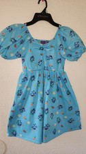 Stitch Fit Flare Girls Blue Floral Knee Length Puff Sleeve Dress M Disney