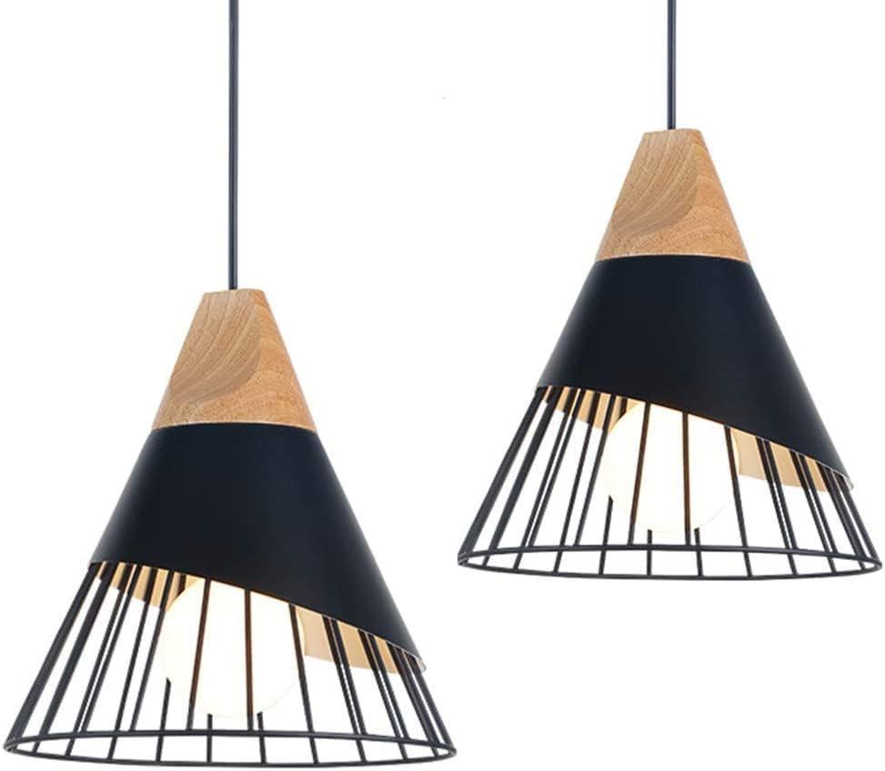Plafoniera Vintage 2 Pezzi Legno e Metallo - Lampadario Industriale E27