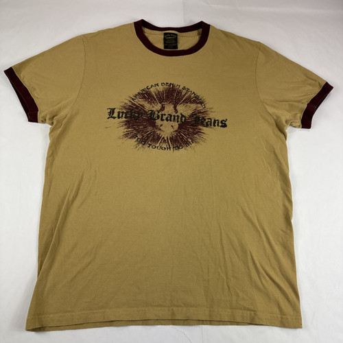 Vtg Lucky Brand Shirt Classic Fit Mens M Yellow Made in USA Eagle Logo Y2K 90s