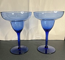 Pier 1 Cobalt Blue Margarita Glass Blown Glass Set Of 2 Vintage EXCELLENT