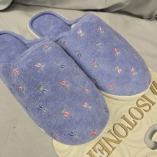 Isotoner Slippers Women  s Size 8.5-9 Embroidered Terry Sole Clog Periwinkle Blue