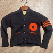 Vintage 50s Knit Oregon State Beaver Wool Varsity Cardigan Toddler Sweater Sz 4