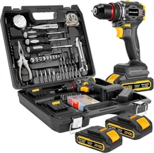 135pc Household Tool Set with 20V Brushless Drill and Dual Lithium Batteries