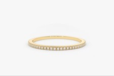10K Yellow Gold Natural Diamond Eternity Band Thin Micro Pave Wedding Ring