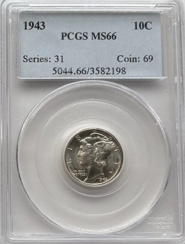 1943 Mercury Dime 10C PCGS MS-66 Gem BU Silver High Grade Coin #561