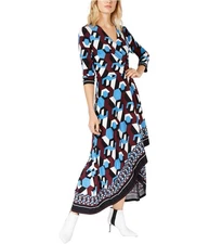 I.N.C Womens 3/4 Sleeve Wrap Asymmetrical Dress, hexagonmarble, M