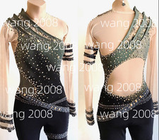 Ice Figure Skating Dress Rhythmic Gymnastics Twirling Competition green pants