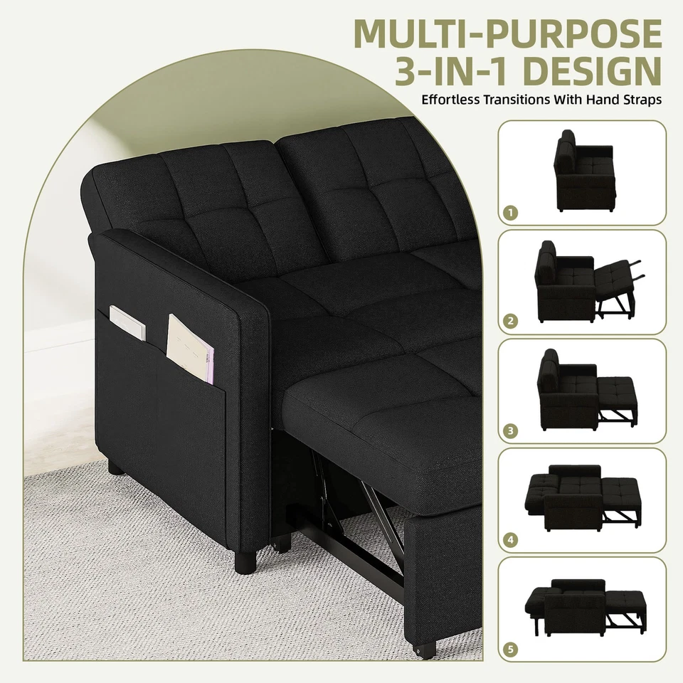 Sofá cama 3 en 1 convertible de 55" futón extraíble marco de metal ahorro de espacio Foto 2 de 4