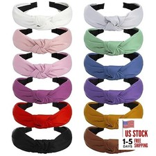 12 Pack Satin Headbands for Women Non Slip Wide Knotted Black Headband 31