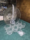 Anchor Hocking Crown Point Glass Punch Bowl Set. Excellent Condition