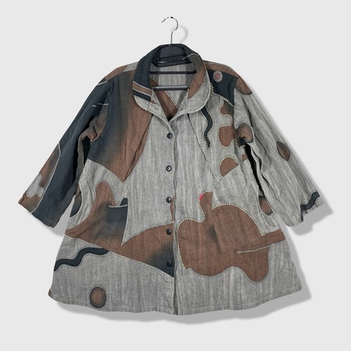 Unbranded Abstract Art To Wear Jacket Womens L Gray Brown Lagenlook ...