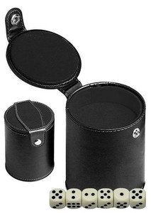 15mm Dice D6 Light Ivory Tone + Black PU Leather Felt Lined Cup w/Compartment