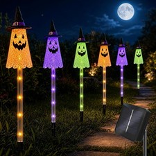 Solar Halloween Pathway Lights Outdoor, 6 Pack LED Ghost Stake Lights Waterproof