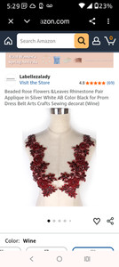LeBelleza 2 -Red Rose & Leaves Beaded Appliques NEW.