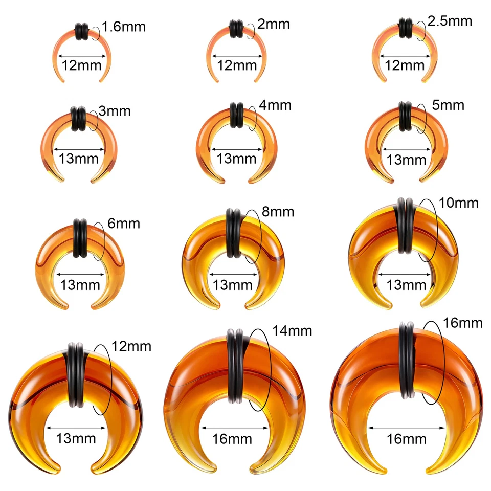 1 par de anillos de nariz de vidrio piercing tabique cuernos de buey pendientes expansores de oreja 1,6-16 mm Foto 4 de 4