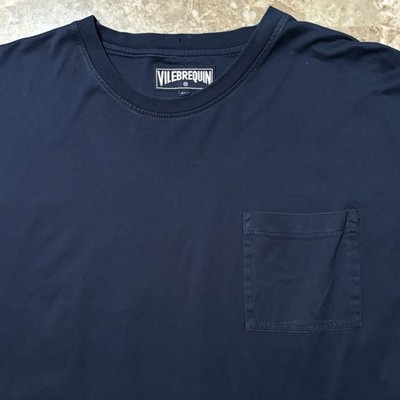 Vilebrequin Shirt Mens XL Blue Short Sleeve Tee Cotton Pocket Beach Casual