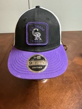 Colorado Rockies New Era Square Patch Hat 9Fifty Snapback Black White Pruple