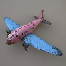 Vintage RARE 1930s WYANDOTTE? Pressed Steel Airplane Pink & Blue W/ Props!!