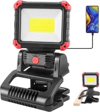 LED Rechargeable Work Light with Clamp, 2100LM Super Bright COB Magnetic Work Li