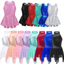 Kid Girls Sequins Ballet Dance Tutu Dress Latin Jazz Leotard Performance Costume