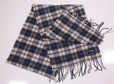 Drakes of London Scarf Gray Blue White Plaid Lambswool Angora Made in Scotland