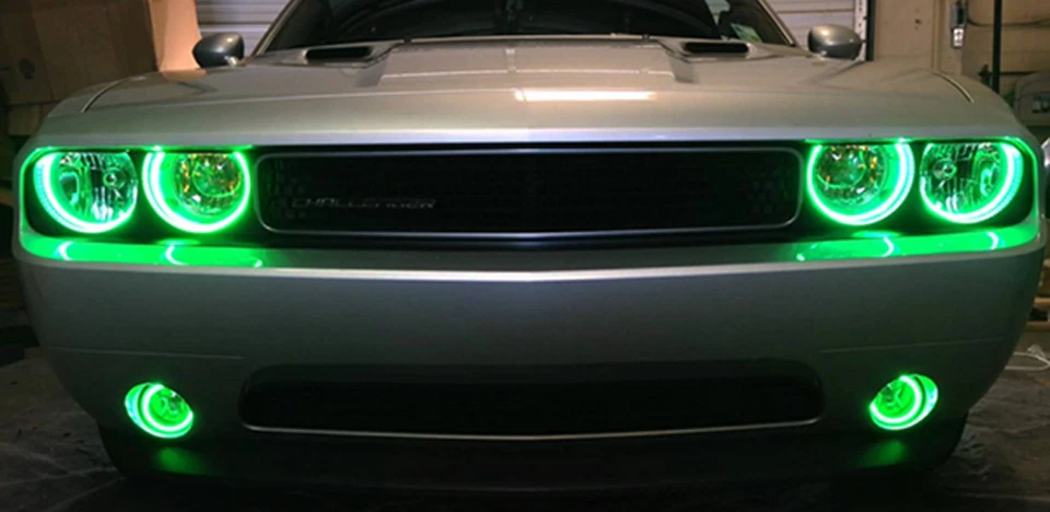 for Dodge Challenger RGB LED halo ring Demon angel eye flash color full DRL lamp - Image 3 of 4