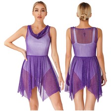 Womens Skirt Lyrical Leotard Glitter Dress Dance Costume Gymnastics Dancewear