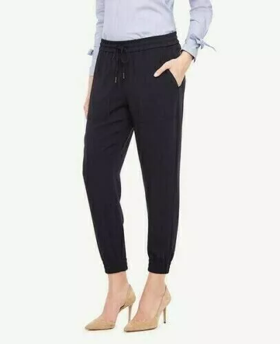 NWT ANN TAYLOR Black Dressy Jogger Pants Polyester LARGE 60% OFF