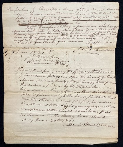 1821 Freedom Papers: Afroamerikaner frei geboren & nie versklavt in New York.
