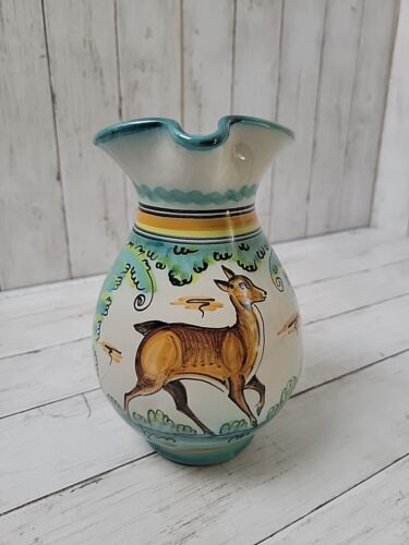 Vintage De La Cal Barreira Puente Pottery Ceramic Pitcher Hand Painted Spain 8"