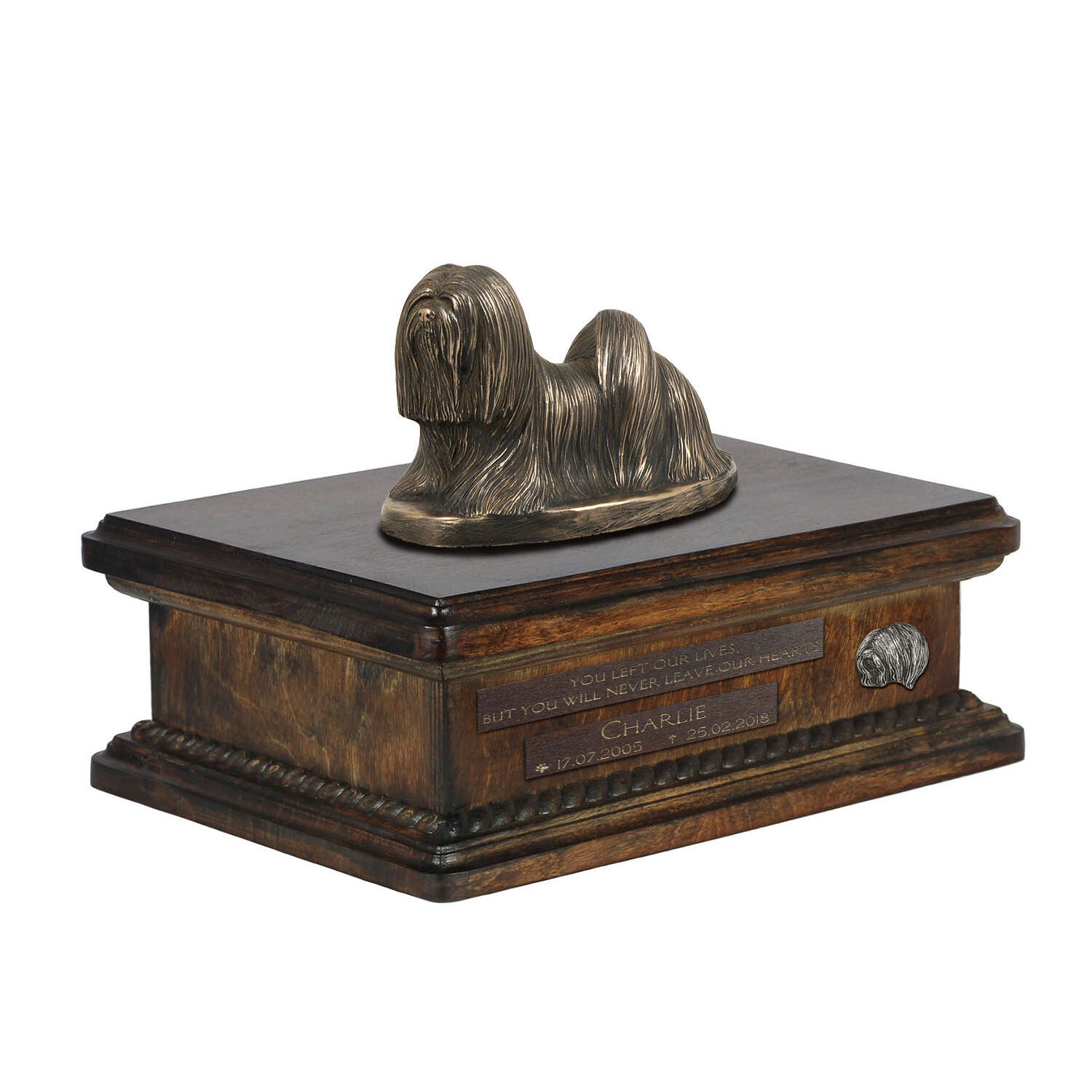 Lhasa Apso urna di legno bassa con un'immagine Art-Dog