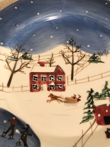 Bath & Body Works 1998 Handcrafted Winter Holiday Plate, Farm/Cows/Skating 8.25" - 第 5/23 張圖片
