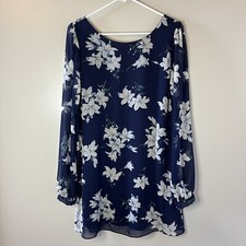 LuLus Womens Navy Floral Mini Dress Sheer Sleeves Flowy Lillies Size Medium