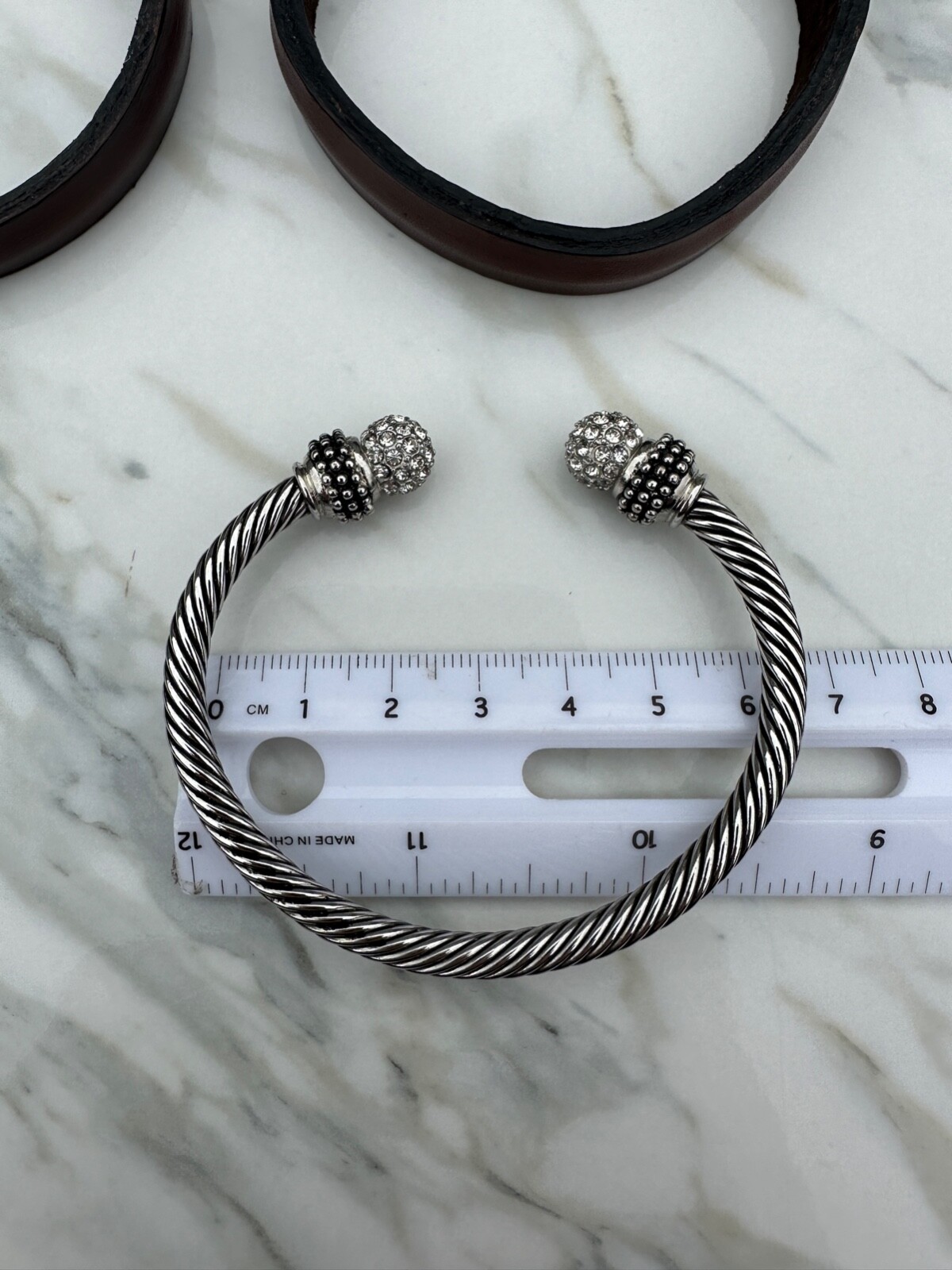 Bracelets Silver Cable Cuff Rope Wire Bangle Leat… - image 9