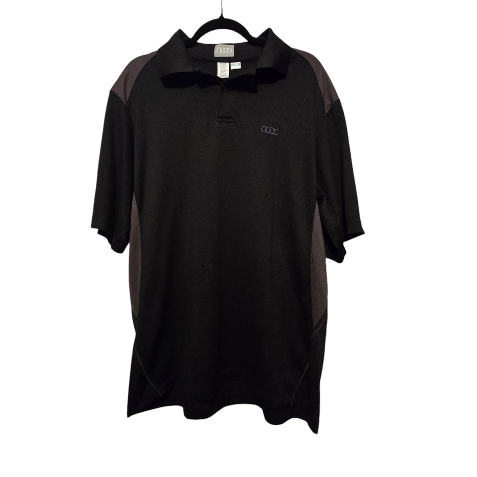 E.C.O. Camisa de golf con logotipo automático para hombre LG Colorblock negra/gris Polo RARA coleccionable Foto 2 de 4